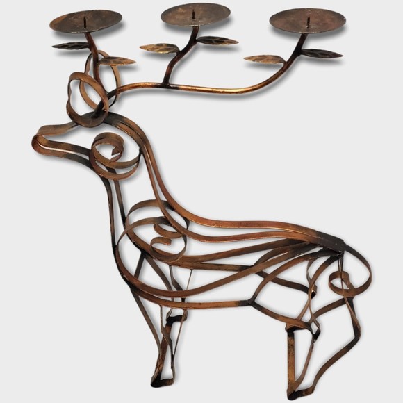 Vintage Braided And Twisted Metal Reindeer Candle Holder Christmas Decoration - Picture 4 of 12